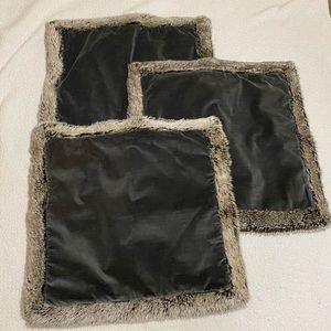 Pottery Barn pillow covers set of 3, gray velvet, faux fur trim 20x20